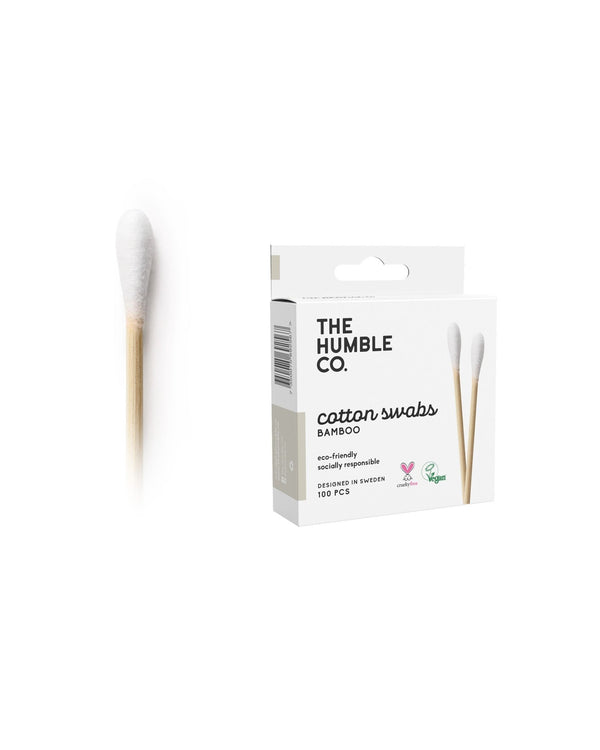 The Humble Co. white cotton swabs made from organic cotton and bamboo. A better alternative to normal cotton swabs.